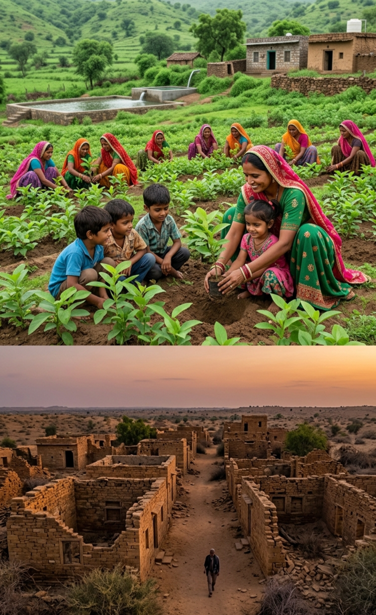 राजस्थान – बेटी के जन्म पर हरियाली और रहस्यमयी इतिहास
पिपलांत्री गांव में हर बेटी के जन्म पर 111 पौधे लगाए जाते हैं। वहीं कुलधारा गांव अपने रहस्यमयी इतिहास और वर्षों पहले एक साथ खाली हो जाने की कहानी के कारण आज भी लोगों के आकर्षण का केंद्र बना हुआ है।