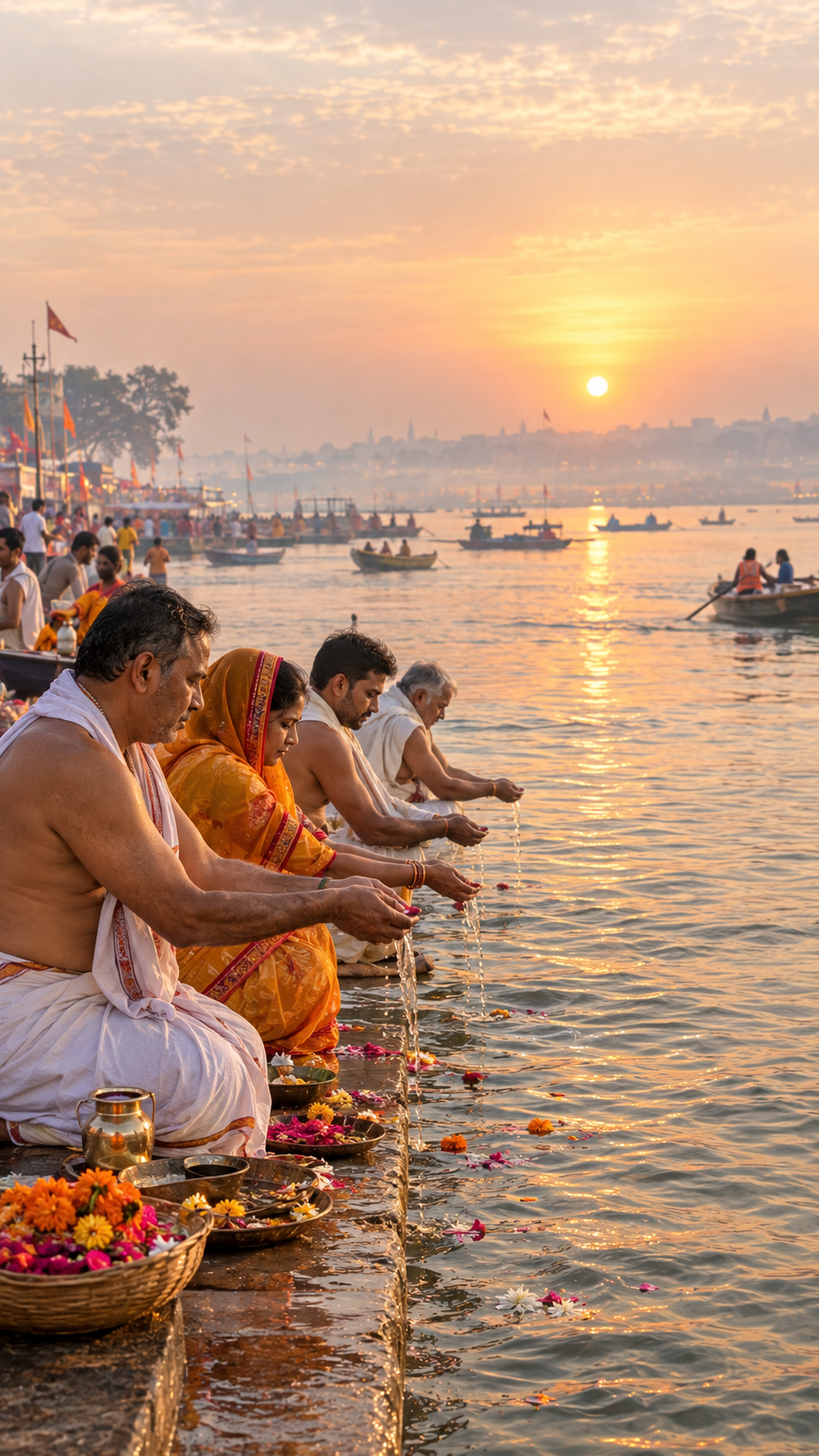 त्रिवेणी संगम, प्रयागराज
प्रयागराज का त्रिवेणी संगम गंगा, यमुना और सरस्वती के पौराणिक संगम के रूप में प्रसिद्ध है। यहां पितृ पक्ष के दौरान श्राद्ध, तर्पण और पिंडदान के माध्यम से पूर्वजों का स्मरण किया जाता है।