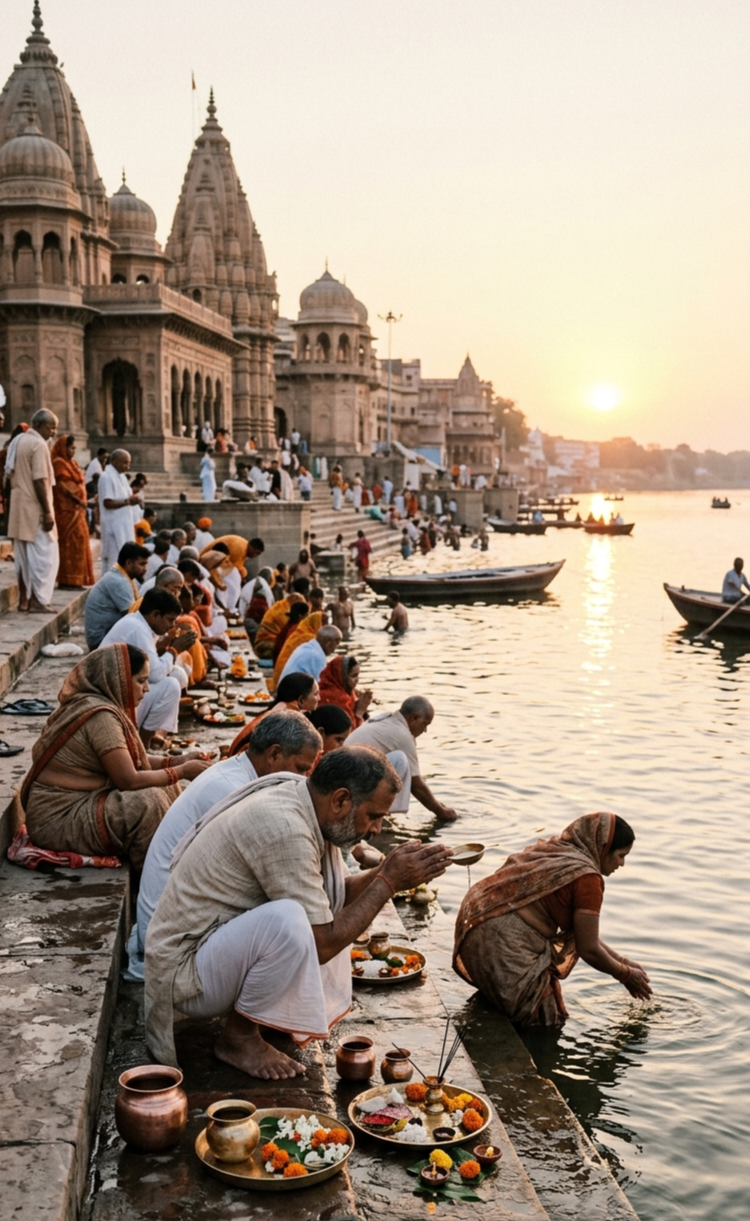 विश्राम घाट, मथुरा
मथुरा का विश्राम घाट यमुना नदी के किनारे स्थित प्रमुख तीर्थ है, जहां पितृ तर्पण और पिंडदान की परंपरा भी मिलती है। पितृ पक्ष में श्रद्धालु यमुना जल से पूर्वजों के लिए तर्पण करते हैं।