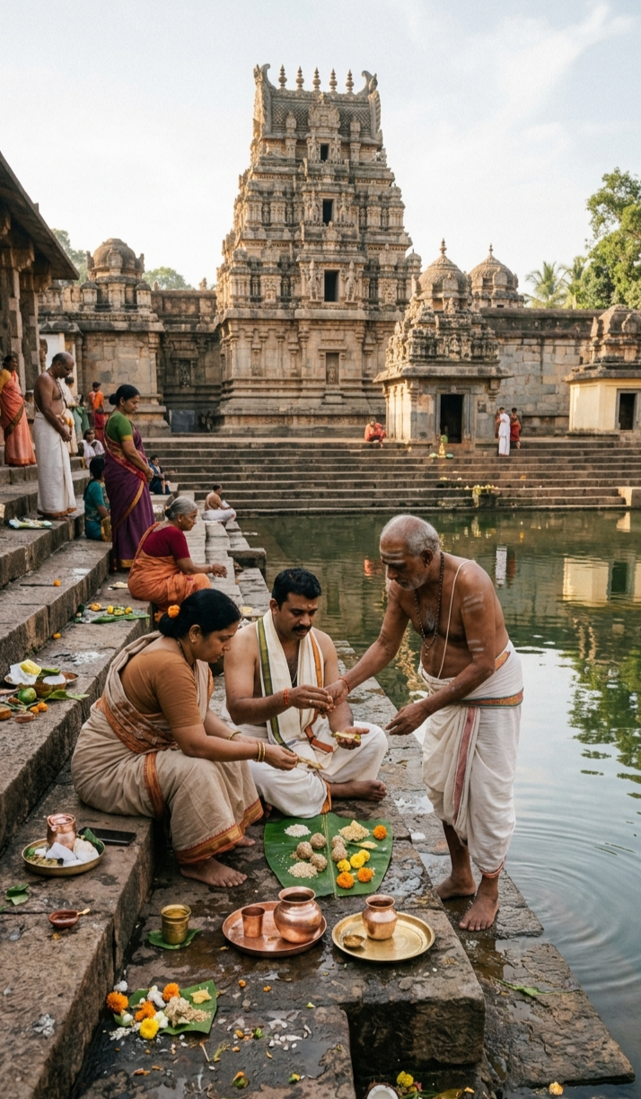 कोटि तीर्थ, गोकर्ण
कर्नाटक के गोकर्ण में कोटि तीर्थ पर पिंडदान, तर्पण और श्राद्ध कर्म की परंपरा है। पितृ पक्ष में श्रद्धालु यहां पूर्वजों के लिए पिंड अर्पित कर उनकी शांति की कामना करते हैं।