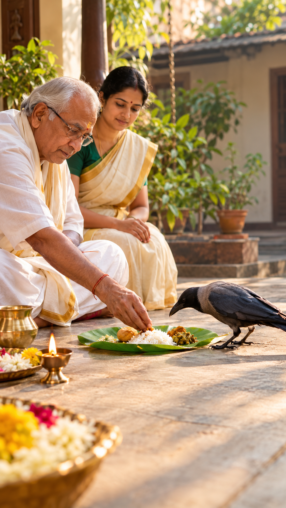 कौवों को भोजन क्यों खिलाया जाता है?
श्राद्ध के दौरान कौवे को भोजन कराने की परंपरा पितरों के प्रतीक से जुड़ी मानी जाती है। धार्मिक मान्यता के अनुसार कौवे को भोजन अर्पित करना पूर्वजों के प्रति श्रद्धा व्यक्त करने का एक माध्यम है।