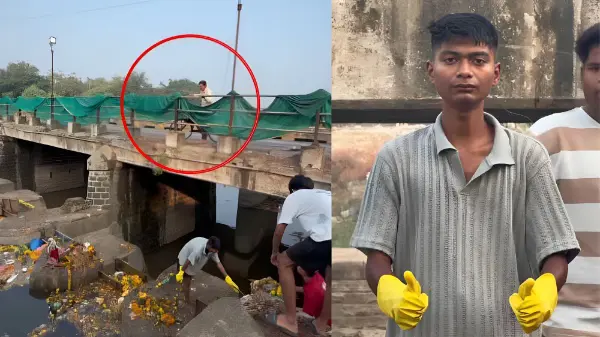 अजनार नदी की सफाई कर रहे बिट्टू पर फेंका कचरा