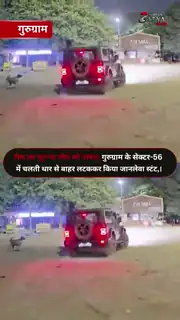 चलती थार  से बाहर लटका युवक